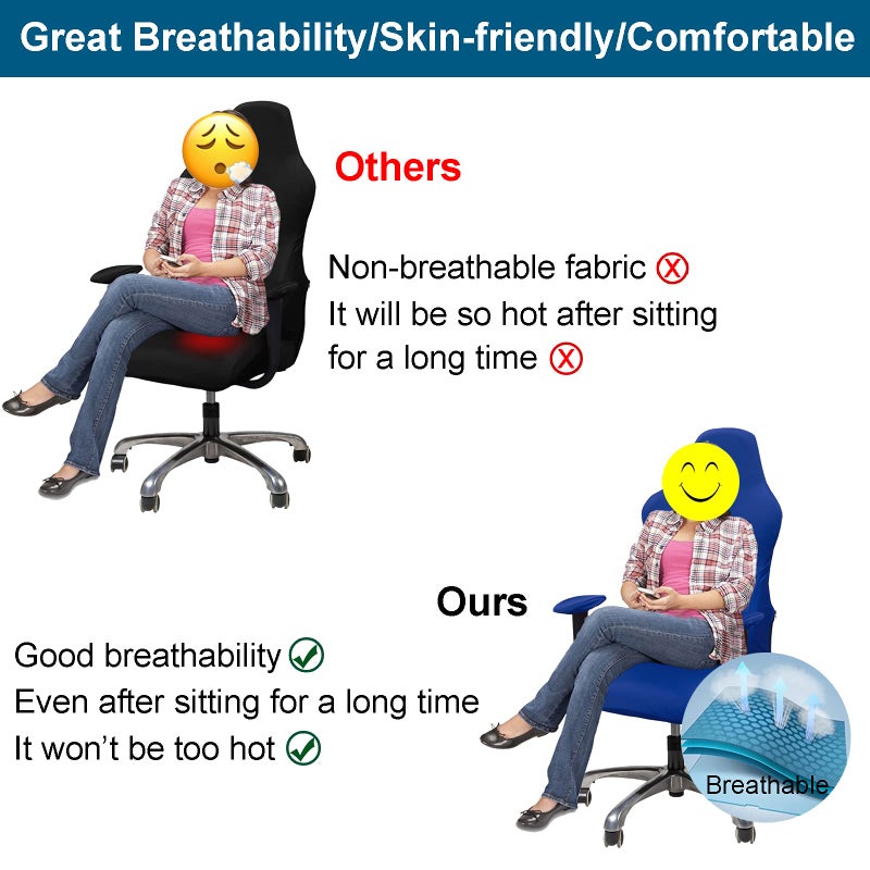 WOMACO Gaming Chair Slipcover Stretch Seat Chair Cover for Leather Computer Reclining Racing Ruffled Gamer Chair Protector (Blue, One-Size) - Image 5